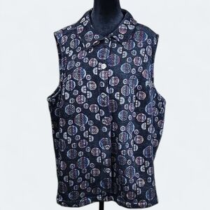 CJ BANKS | Women's Tapestry Multicolor Geometric Silver Metal Button Vest | 2X